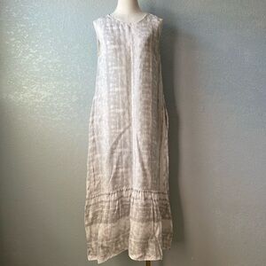 Italian Linen Midi Dress Minimal Neutral Coastal Grandma Oversized M